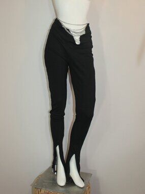 Kiki Riki black  silver chains woman formal cocktails back zip pants size large